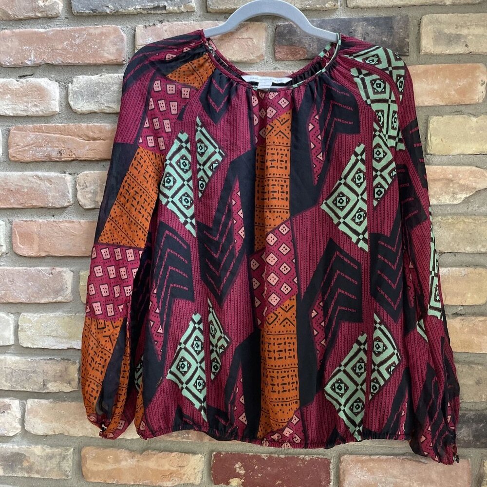 diane von furstenberg Silk Peasant Blouse Euc M Medium